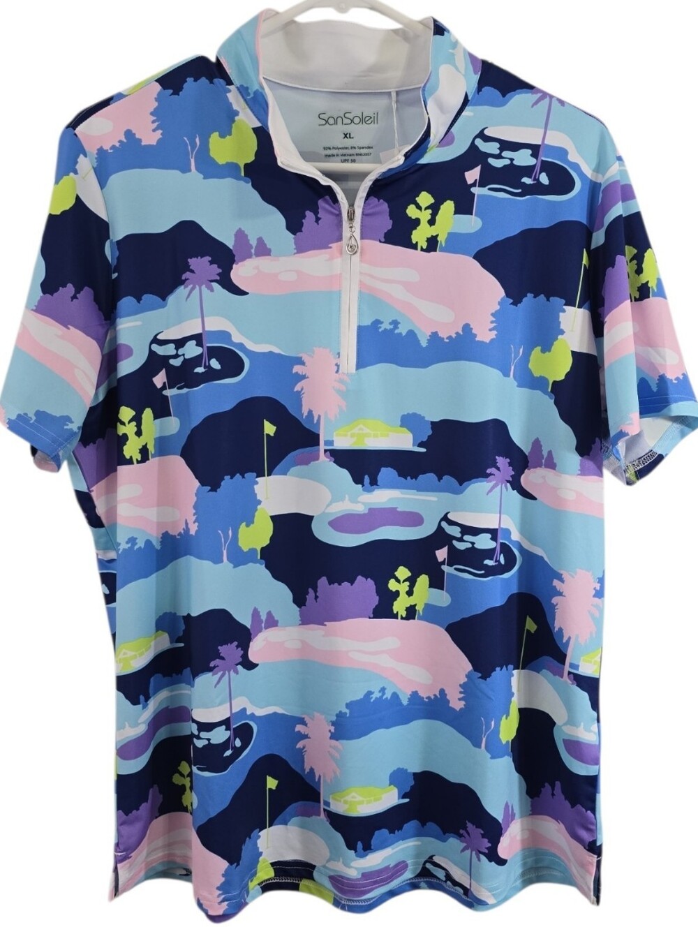SAN SOLEIL 1/2 Zip Athletic Tropical Palm Tree Golf Course Top Size XL NWT UV50+